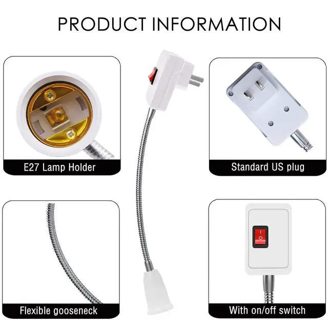 Alt view image 3 of 7 - Plug in Light Socket Adapter,4Pack Extension Light Socket Converter Plug Lamp Socket Desk Extender Lamp Bulb Holder E26/E27 All Direction Bulb Adapter with Switch 5.9''Gooseneck For Bedside Plant Grow
