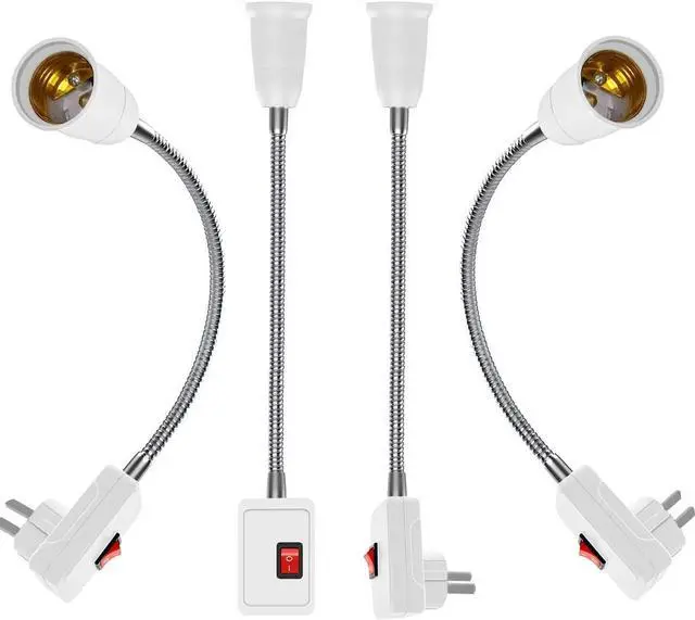 Main image of Plug in Light Socket Adapter,4Pack Extension Light Socket Converter Plug Lamp Socket Desk Extender Lamp Bulb Holder E26/E27 All Direction Bulb Adapter with Switch 5.9''Gooseneck For Bedside Plant Grow