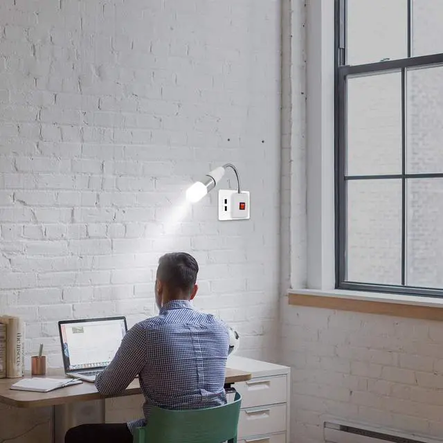 Alt view image 7 of 7 - Plug in Light Socket Adapter,4Pack Extension Light Socket Converter Plug Lamp Socket Desk Extender Lamp Bulb Holder E26/E27 All Direction Bulb Adapter with Switch 5.9''Gooseneck For Bedside Plant Grow