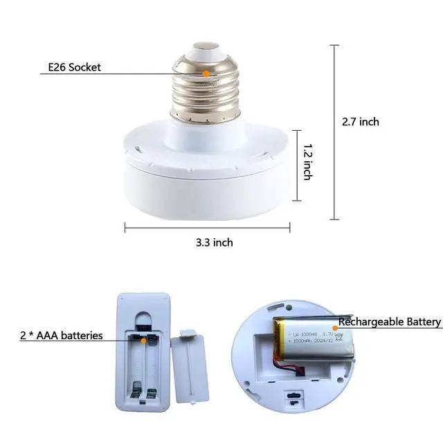 Alt view image 2 of 7 - E26 Battery Operated Light Bulb for Lamps, Screw in LED Puck Lights with Remote, Replacement AA Battery Powered Dimmable Timer Light Bulb with USB Cable for Non Electric Wall Sconce,1 Pack