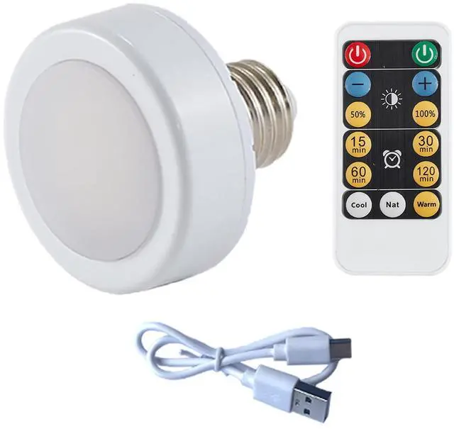 Main image of E26 Battery Operated Light Bulb for Lamps, Screw in LED Puck Lights with Remote, Replacement AA Battery Powered Dimmable Timer Light Bulb with USB Cable for Non Electric Wall Sconce,1 Pack