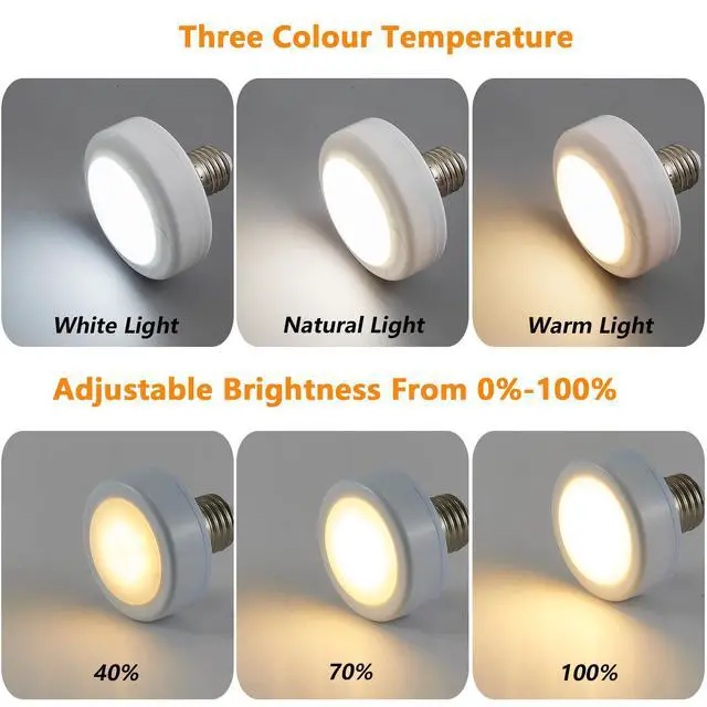 Alt view image 3 of 7 - E26 Battery Operated Light Bulb for Lamps, Screw in LED Puck Lights with Remote, Replacement AA Battery Powered Dimmable Timer Light Bulb with USB Cable for Non Electric Wall Sconce,1 Pack