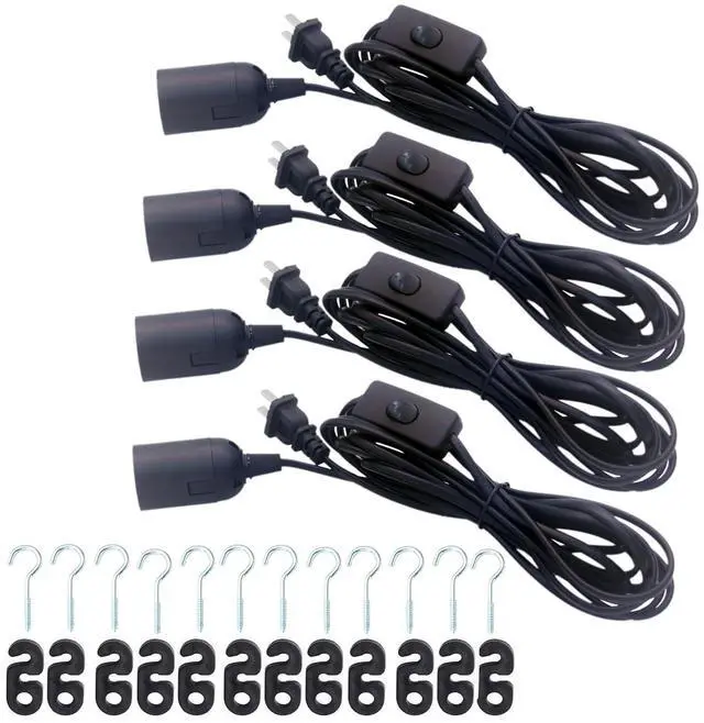 Main image of 4pcs 13ft E26/E27 LED Light Socket Extension Cord with On/Off Switch and US AC Power Plug Bulb Socket for Pendant Lighting Bulb Lamp in Kitchen Bedroom Restaurant (13ft 4 Packs)