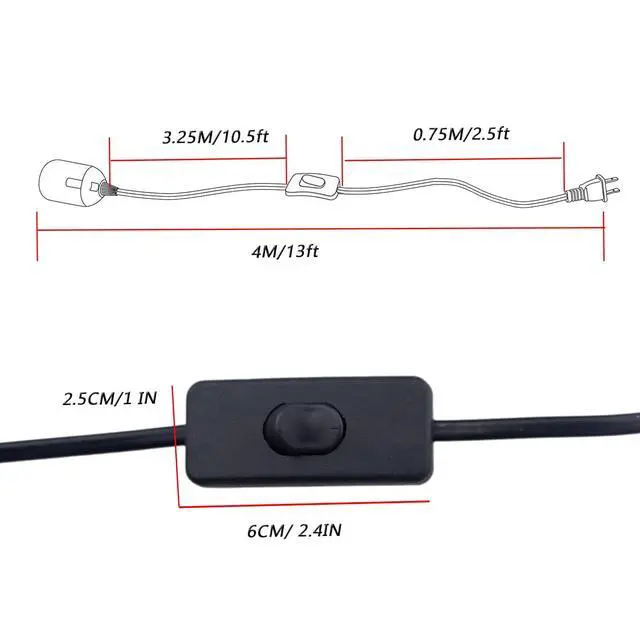 Alt view image 3 of 5 - 4pcs 13ft E26/E27 LED Light Socket Extension Cord with On/Off Switch and US AC Power Plug Bulb Socket for Pendant Lighting Bulb Lamp in Kitchen Bedroom Restaurant (13ft 4 Packs)