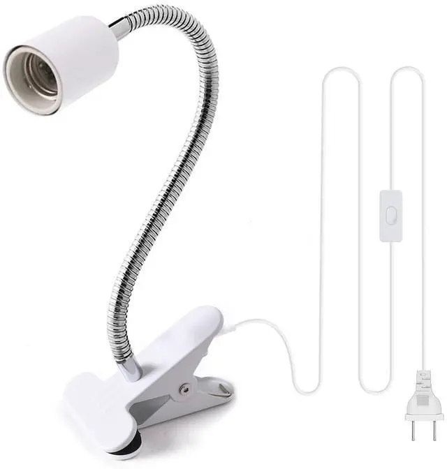 Main image of Clip on Light E26/E27 Metal Clamp Light Socket with Plug and Switch 360° Flexible Rotatable for Bedside Office Basement Reptile Plant Illumination Clip Lamp White (No Bulb)