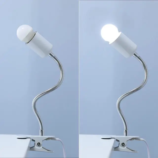 Alt view image 7 of 7 - Clip on Light E26/E27 Metal Clamp Light Socket with Plug and Switch 360° Flexible Rotatable for Bedside Office Basement Reptile Plant Illumination Clip Lamp White (No Bulb)