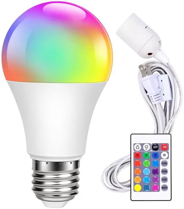 Main image of Color Changing Light Bulb with 11.48ft Cord,Christmas Decoration, Remote Control,RGB White 10W LED 16 Color Choices,for Holiday Home,Indoor and Outdoor Romantic Colorful Atmosphere