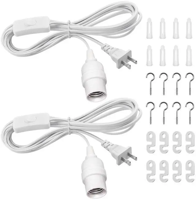 Main image of Hanging Lantern Extension Cord Cable, E26 Pendant Light Socket On Off Inline Cord Switch Control Lamp, Switch Close to Polarized Plug, 13 Feet, White, 2-Pack