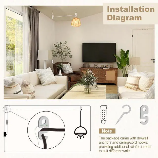 Alt view image 5 of 7 - Hanging Lantern Extension Cord Cable, E26 Pendant Light Socket On Off Inline Cord Switch Control Lamp, Switch Close to Polarized Plug, 13 Feet, White, 2-Pack