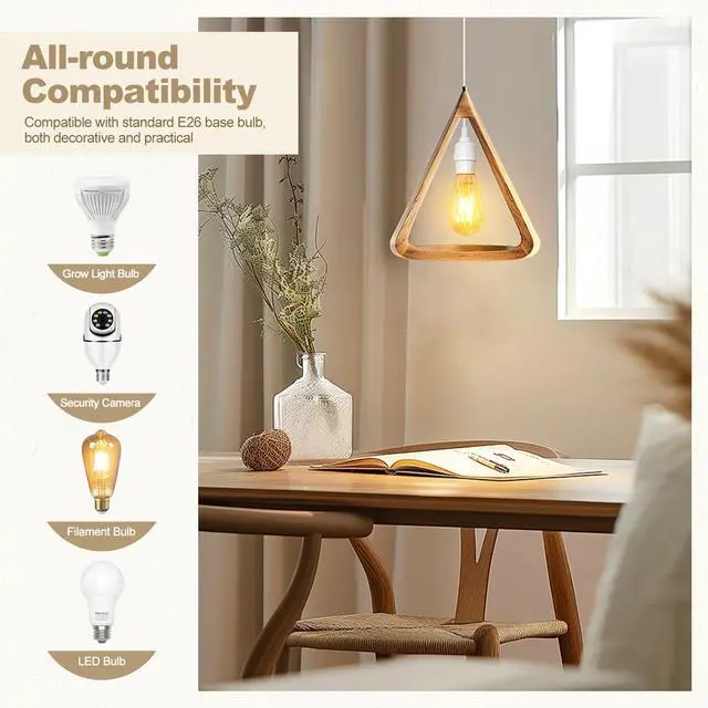 Alt view image 6 of 7 - Hanging Lantern Extension Cord Cable, E26 Pendant Light Socket On Off Inline Cord Switch Control Lamp, Switch Close to Polarized Plug, 13 Feet, White, 2-Pack