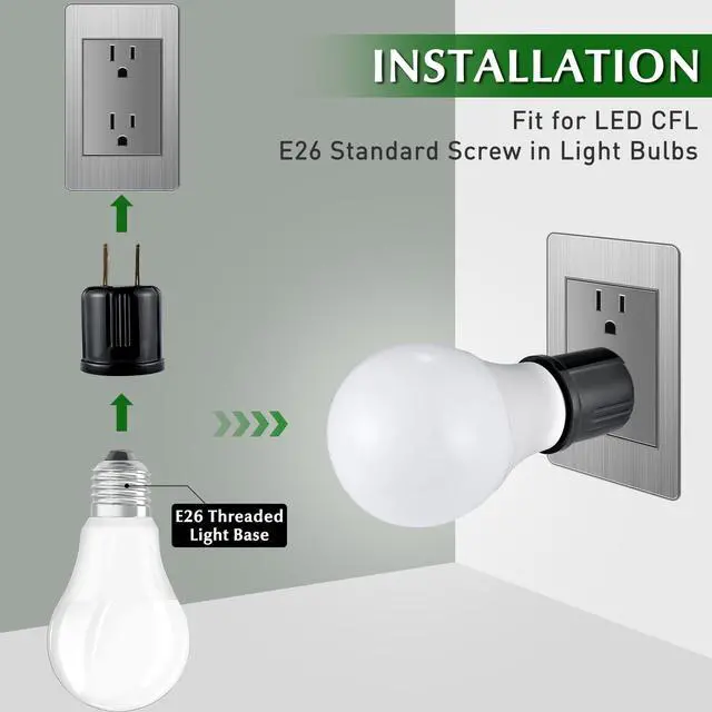 Alt view image 3 of 7 - Outlet to Socket Adapter,Plug-in Light Socket,Convert Outlet to Light Bulb Socket,Polarized 2-Prong Outlet to E26 E27 Screw Base Bulb Socket, 660 Watt, 125 Volt, UL Listed (10, Black Color)