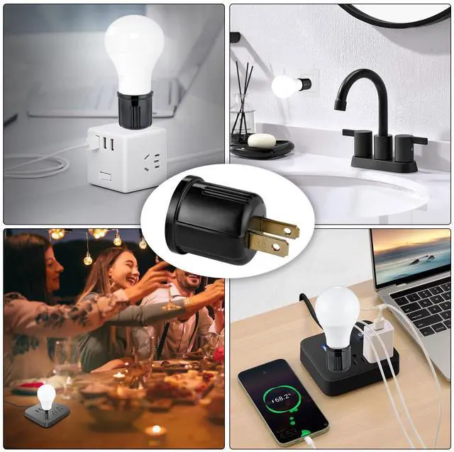 Alt view image 7 of 7 - Outlet to Socket Adapter,Plug-in Light Socket,Convert Outlet to Light Bulb Socket,Polarized 2-Prong Outlet to E26 E27 Screw Base Bulb Socket, 660 Watt, 125 Volt, UL Listed (10, Black Color)