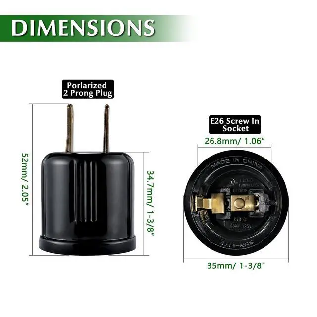 Alt view image 6 of 7 - Outlet to Socket Adapter,Plug-in Light Socket,Convert Outlet to Light Bulb Socket,Polarized 2-Prong Outlet to E26 E27 Screw Base Bulb Socket, 660 Watt, 125 Volt, UL Listed (10, Black Color)