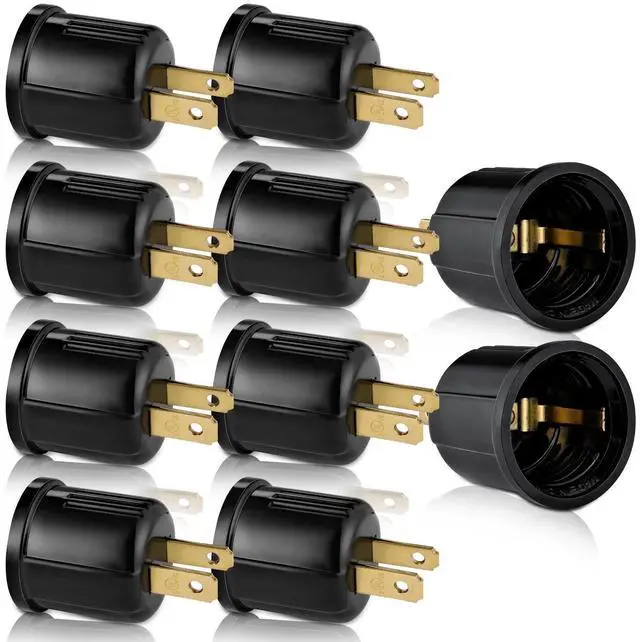 Main image of Outlet to Socket Adapter,Plug-in Light Socket,Convert Outlet to Light Bulb Socket,Polarized 2-Prong Outlet to E26 E27 Screw Base Bulb Socket, 660 Watt, 125 Volt, UL Listed (10, Black Color)