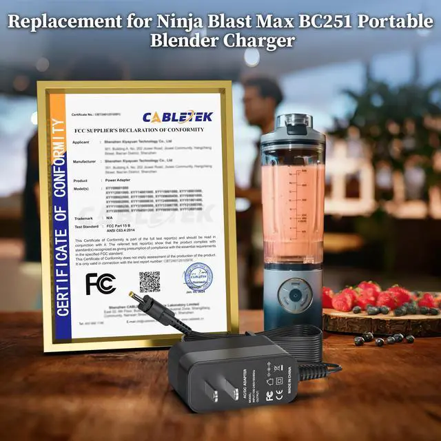 Alt view image 4 of 6 - 13.3V Charger for Ninja Blast Max Portable Blender Power Supply Replacement for Ninja Blast Max BC251 Portable Blender Power Cord