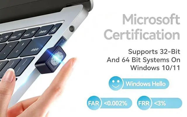 Alt view image 3 of 7 - USB Fingerprint Reader for Windows Hello, Windows 10/11 Laptop & PC Unlock, File Encryption, 360° Touch Speedy Matching Biometric Fingerprint Scanner Security Key
