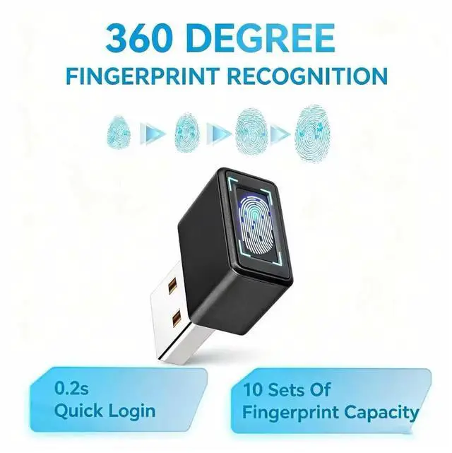 Alt view image 6 of 7 - USB Fingerprint Reader for Windows Hello, Windows 10/11 Laptop & PC Unlock, File Encryption, 360° Touch Speedy Matching Biometric Fingerprint Scanner Security Key