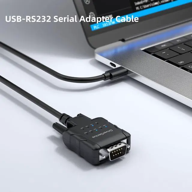 Alt view image 2 of 7 - SerialPulseX USB-C to Serial RS232 DB9 Adapter with 9 x LED Indicators - Prolific PL2303GC - Compatible with Windows 11, macOS 15, Linux (USB232A-E-C, 3ft/1m)