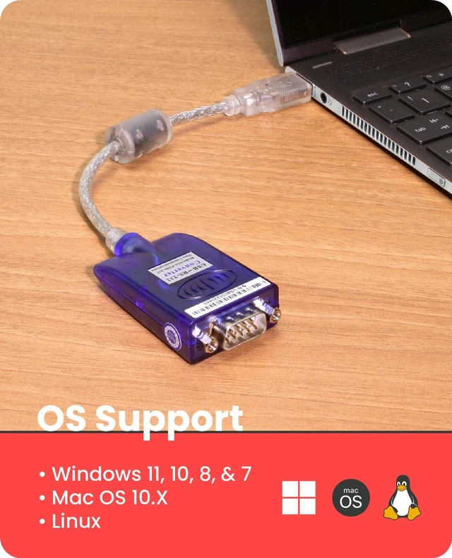 Alt view image 3 of 7 - GearMo Windows 7/8/10/11 Compatible USB to RS232 Serial Adapter w/FTDI Chip, 12in. Cable, LED Indicators, Surge Protection, Plug & Play