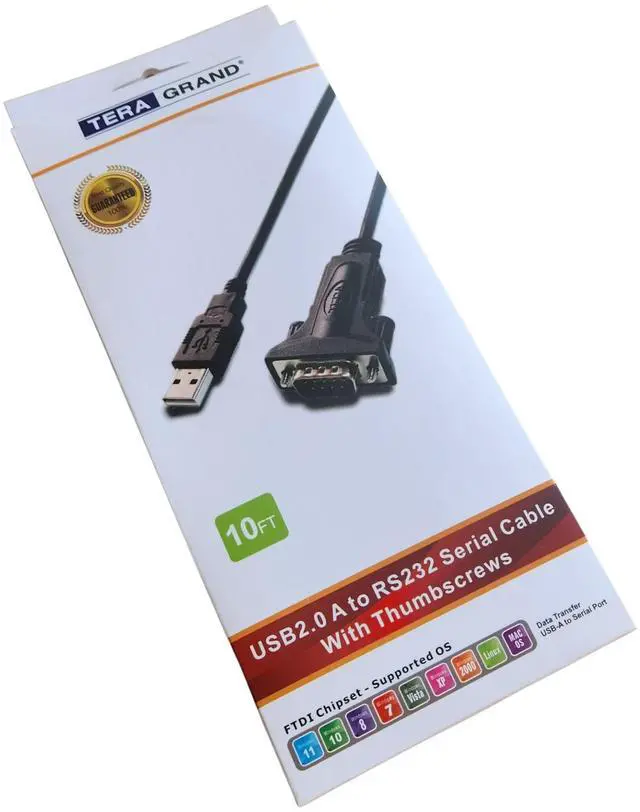 Alt view image 6 of 7 - Premium USB 2.0 to RS232 Serial DB9 Adapter Cable 10 Feet - Supports Windows 11, 10, 8, 7, Vista, XP, 2000, 98, Linux and Mac - Built with FTDI Chipset and Thumbscrews