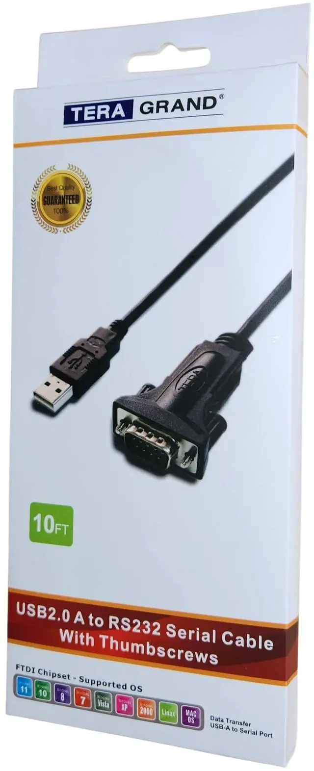 Alt view image 7 of 7 - Premium USB 2.0 to RS232 Serial DB9 Adapter Cable 10 Feet - Supports Windows 11, 10, 8, 7, Vista, XP, 2000, 98, Linux and Mac - Built with FTDI Chipset and Thumbscrews