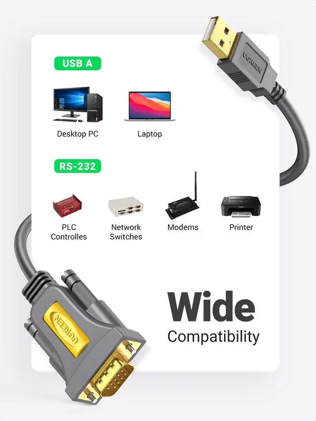 Alt view image 2 of 7 - 10ft USB to Serial Adapter, Serial to USB Adapter DB9 Male 9 Pin with PL2303 Chipset, PVC Jacket, RS232 to USB Cable for Windows 11 10 8.1 8 7 XP Vista, Mac OS, Linux