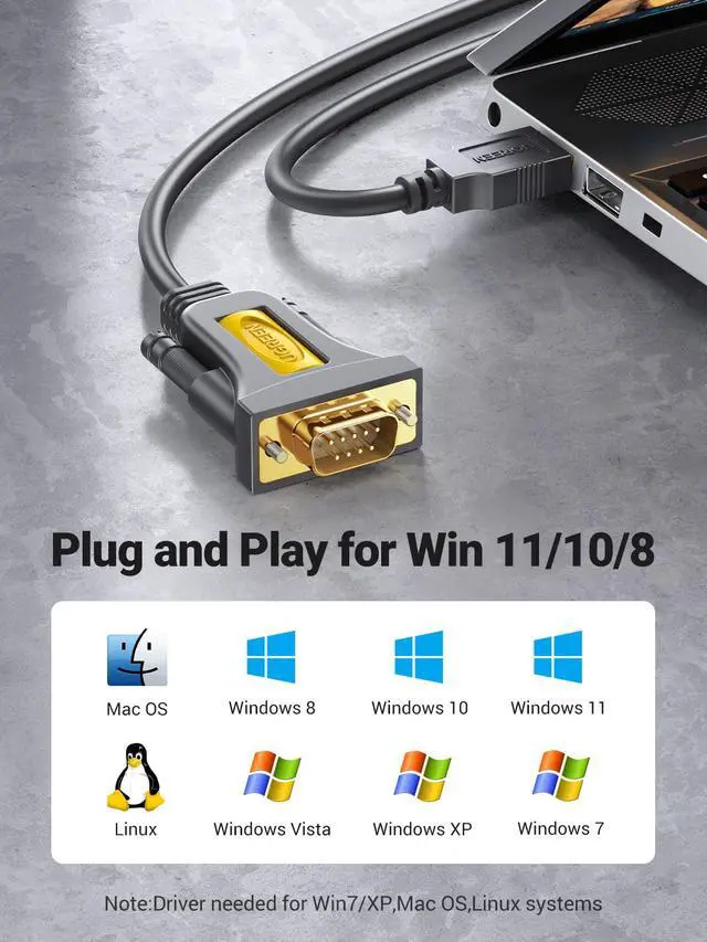 Alt view image 3 of 7 - 10ft USB to Serial Adapter, Serial to USB Adapter DB9 Male 9 Pin with PL2303 Chipset, PVC Jacket, RS232 to USB Cable for Windows 11 10 8.1 8 7 XP Vista, Mac OS, Linux