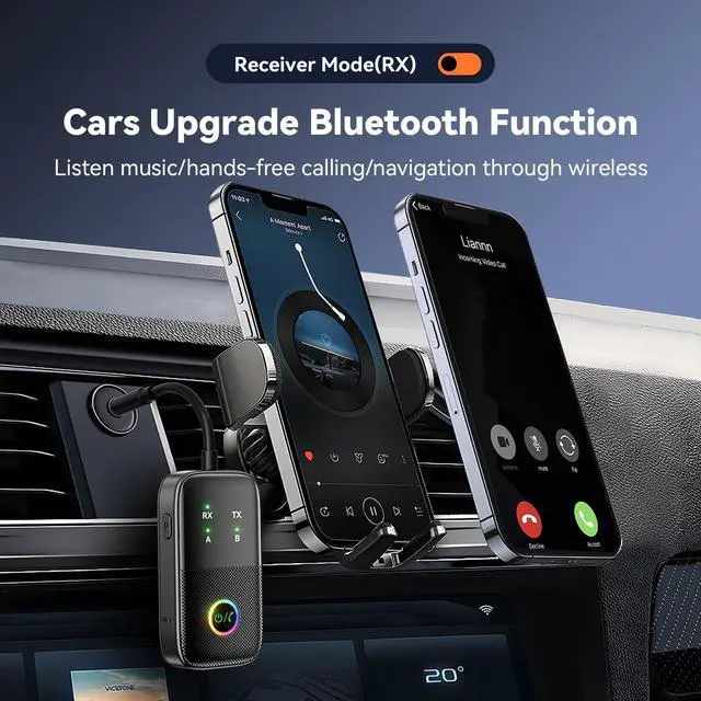 Alt view image 4 of 6 - A5 Pro Bluetooth Transmitter Receiver,2-in-1 Airplane Bluetooth Adapter for Airplanes,TVs,Gyms,Supports Connecting 2 AirPods/Headphones,Low Latency and HD for Car/Home Stereo