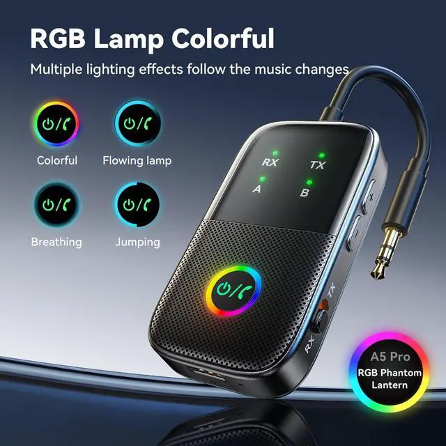 Alt view image 2 of 6 - A5 Pro Bluetooth Transmitter Receiver,2-in-1 Airplane Bluetooth Adapter for Airplanes,TVs,Gyms,Supports Connecting 2 AirPods/Headphones,Low Latency and HD for Car/Home Stereo