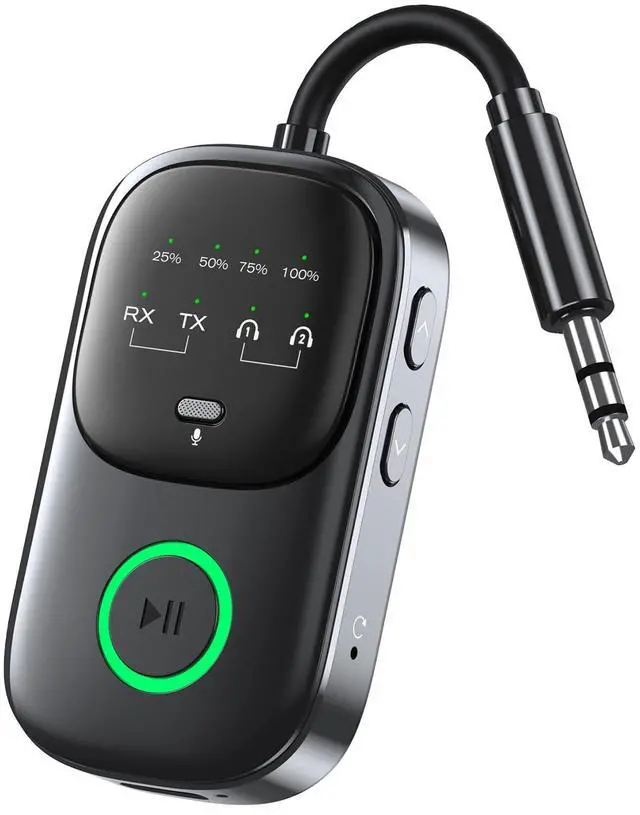 Main image of Bluetooth Transmitter Receiver 2-in-1: Car Handsfree Mic, TV & Airplane Audio | Connect 2 Headphones | 18-Hr Battery