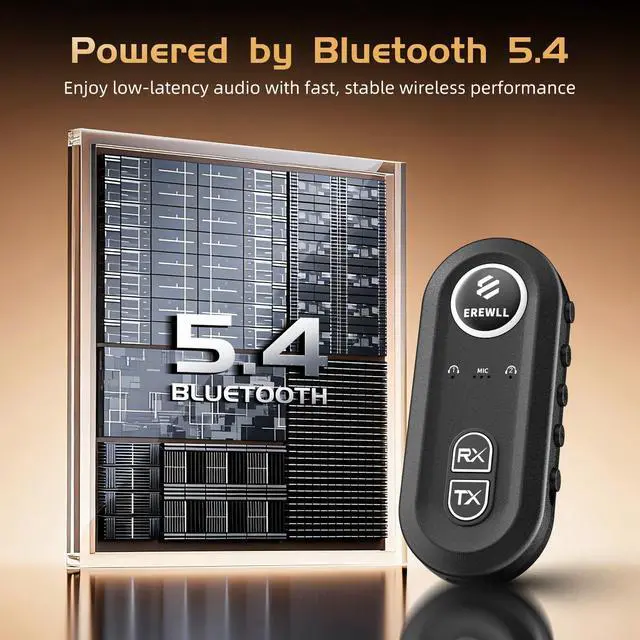 Alt view image 2 of 7 - 2026 Upgraded Bluetooth 5.4 Transmitter Receiver, Airplane Bluetooth Adapter, Wireless Transmitter Supports 2 AirPods/Headphones, Wireless Audio Transmitter for TV, Travel, Car & Gym, Cable Storage