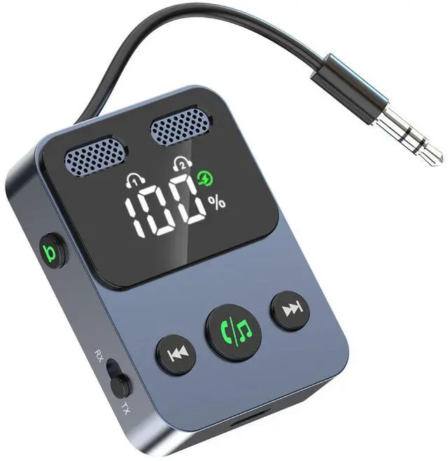 Main image of Bluetooth 5.3 Transmitter Receiver 2 in 1 3.5mm Audio Works with tv Airplane Wireless Bluetooth Aux Adapter for car with Microphone Connects to 2 Cell Phones/2 Headphones/2 Speakers