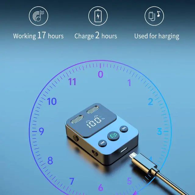 Alt view image 7 of 7 - Bluetooth 5.3 Transmitter Receiver 2 in 1 3.5mm Audio Works with tv Airplane Wireless Bluetooth Aux Adapter for car with Microphone Connects to 2 Cell Phones/2 Headphones/2 Speakers