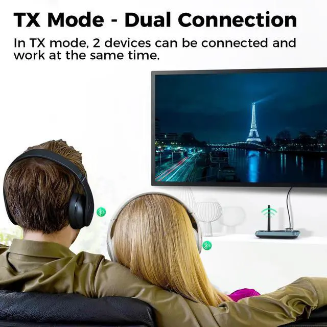 Alt view image 2 of 7 - Bluetooth Transmitter for TV 3-in-1 Bluetooth 5.0 Transmitter Receiver for TV to 2 Headphones with LCD Display Adjustable Volume, Optical AUX RCA Bypass for Home Stereo Speaker