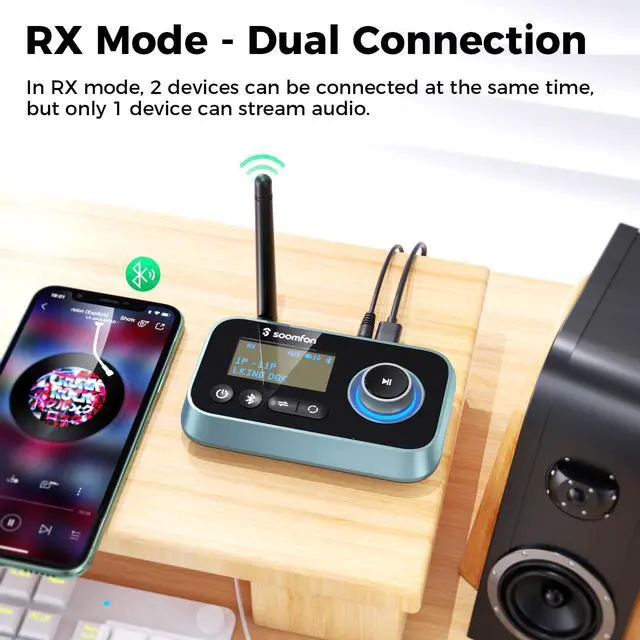Alt view image 3 of 7 - Bluetooth Transmitter for TV 3-in-1 Bluetooth 5.0 Transmitter Receiver for TV to 2 Headphones with LCD Display Adjustable Volume, Optical AUX RCA Bypass for Home Stereo Speaker