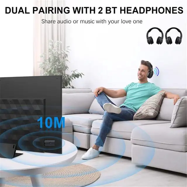 Alt view image 3 of 7 - Bluetooth V5.2 Transmitter for TV, Dual Pair Wireless Audio Transmitter Compatible with Airpods Earbuds Speaker, 3.5mm Bluetooth Adapter for Flight, TV, PC, Gym Equipment, and Gaming Consoles