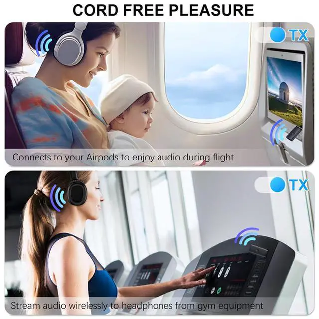 Alt view image 6 of 7 - Bluetooth V5.2 Transmitter for TV, Dual Pair Wireless Audio Transmitter Compatible with Airpods Earbuds Speaker, 3.5mm Bluetooth Adapter for Flight, TV, PC, Gym Equipment, and Gaming Consoles