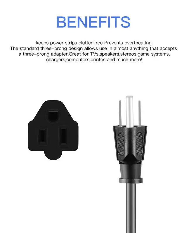 Alt view image 3 of 4 - Power Extension Cord 10-Pack, Outlet Saver, 16AWG 3 Prong, 1-Foot Cord