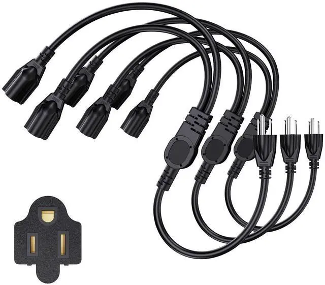 Main image of Extension Cord with 1 to 2 Splitter 16 AWG 13A 125V 1 Foot Black 3 Pack | Outdoor Y-Style SJTW Cord NEMA 5-15P to 5-15R