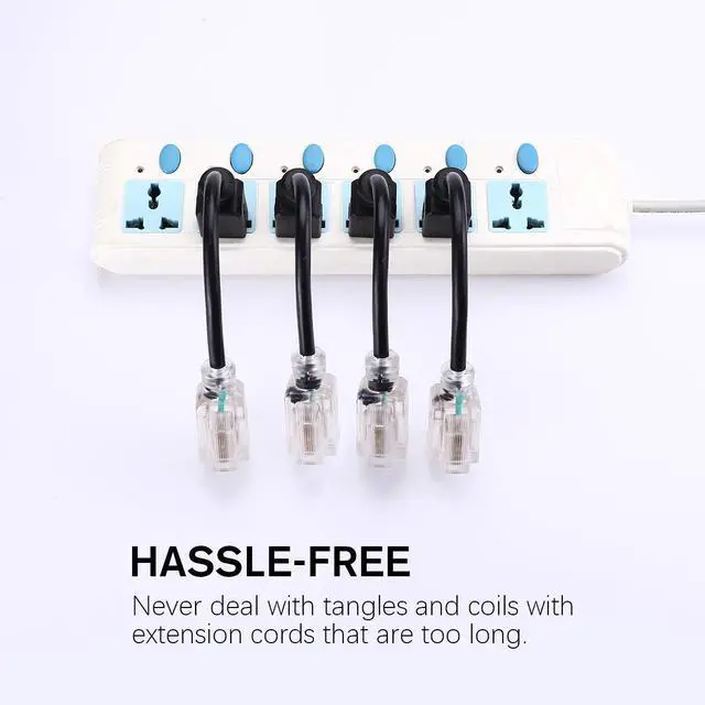 Alt view image 4 of 5 - Short Power Extension Cord Outlet Saver, Female Plug with Lighted End 16AWG/13A, 3 Prong (4 Pack, Black, 8 Inch)