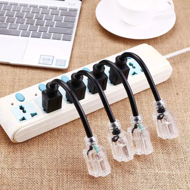 Alt view image 5 of 5 - Short Power Extension Cord Outlet Saver, Female Plug with Lighted End 16AWG/13A, 3 Prong (4 Pack, Black, 8 Inch)