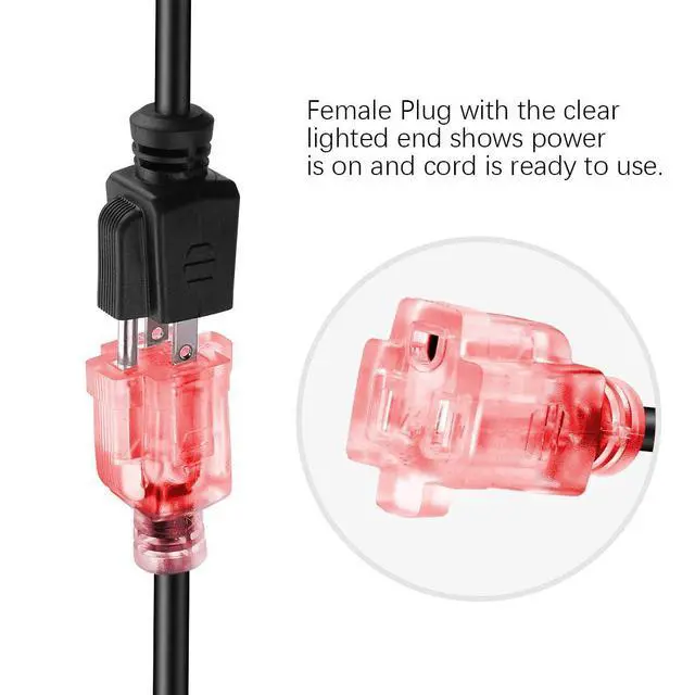 Alt view image 2 of 5 - Short Power Extension Cord Outlet Saver, Female Plug with Lighted End 16AWG/13A, 3 Prong (4 Pack, Black, 8 Inch)