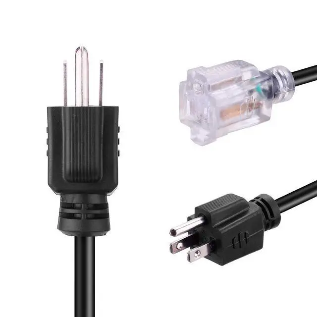 Alt view image 3 of 5 - Short Power Extension Cord Outlet Saver, Female Plug with Lighted End 16AWG/13A, 3 Prong (4 Pack, Black, 8 Inch)