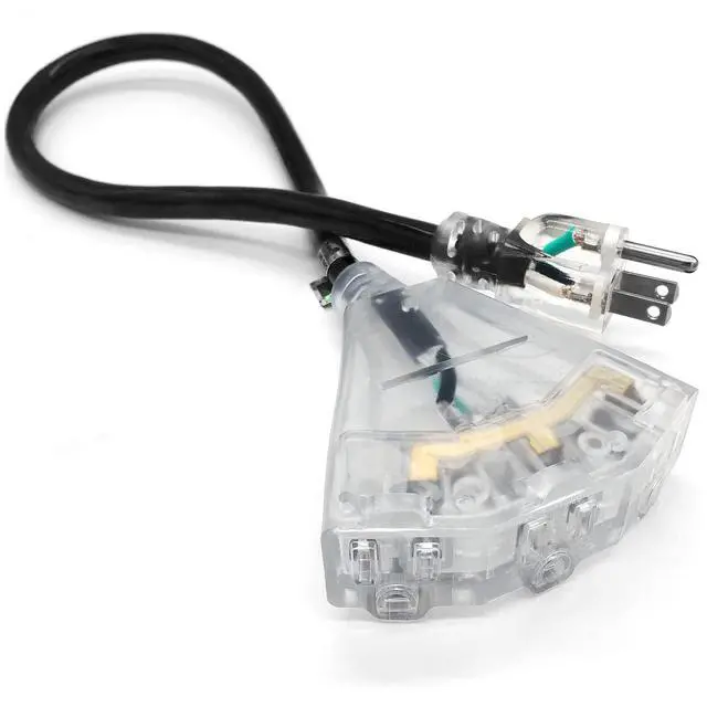 Alt view image 2 of 6 - 2 ft Short Outdoor Extension Cord Waterproof - 12 Gauge Heavy Duty Extension Cord Splitter Outdoor 2 ft - Lighted Outdoor Extension Cords with Multiple Outlets - Watts Wire - 2' Grounded