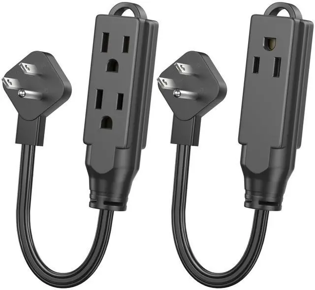 Main image of 1 FT Short Extension Cord, HITRENDS 3 Outlet Extension Cord, 3 Prong Grounded Wire, SJT 16 AWG Flexible Power Cord, 15 Amp, 125V, 1875 Watts, Black - 2 Pack