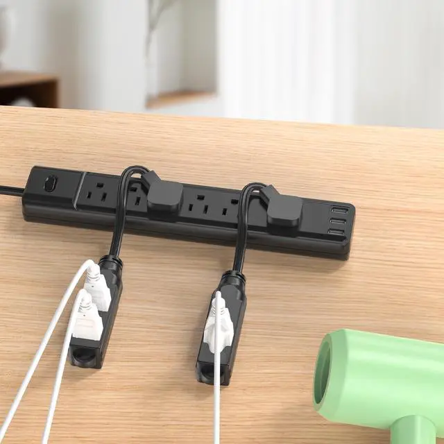 Alt view image 6 of 6 - 1 FT Short Extension Cord, HITRENDS 3 Outlet Extension Cord, 3 Prong Grounded Wire, SJT 16 AWG Flexible Power Cord, 15 Amp, 125V, 1875 Watts, Black - 2 Pack