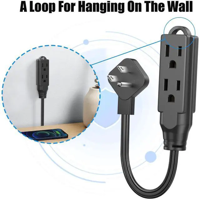 Alt view image 4 of 6 - 1 FT Short Extension Cord, HITRENDS 3 Outlet Extension Cord, 3 Prong Grounded Wire, SJT 16 AWG Flexible Power Cord, 15 Amp, 125V, 1875 Watts, Black - 2 Pack
