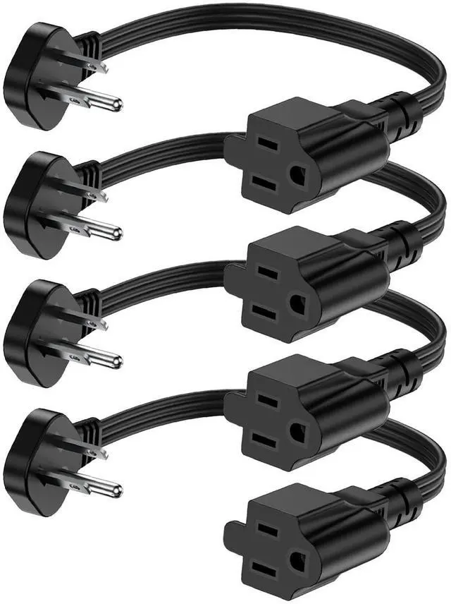 Main image of Flat Plug Short Extension Cord 1Ft Low Profile Adapter 3 Prong Indoor Small Grounded Power Cable Outlet Saver 16AWG 13A 1625W Black 4 Pack