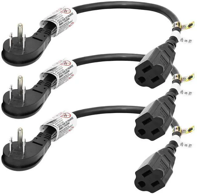 Main image of 1875W Flat Plug 1 Foot Extension Cord 14 AWG 15A Black, 3 Packs