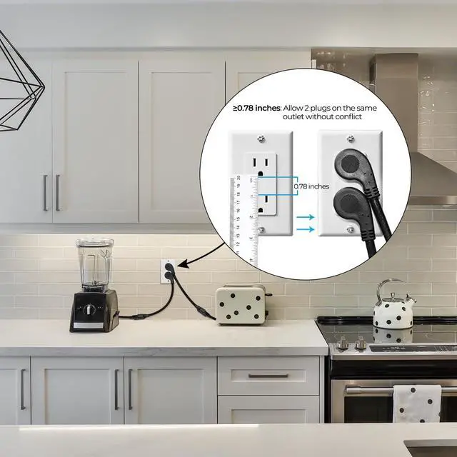 Alt view image 2 of 7 - 1875W Flat Plug 1 Foot Extension Cord 14 AWG 15A Black, 3 Packs